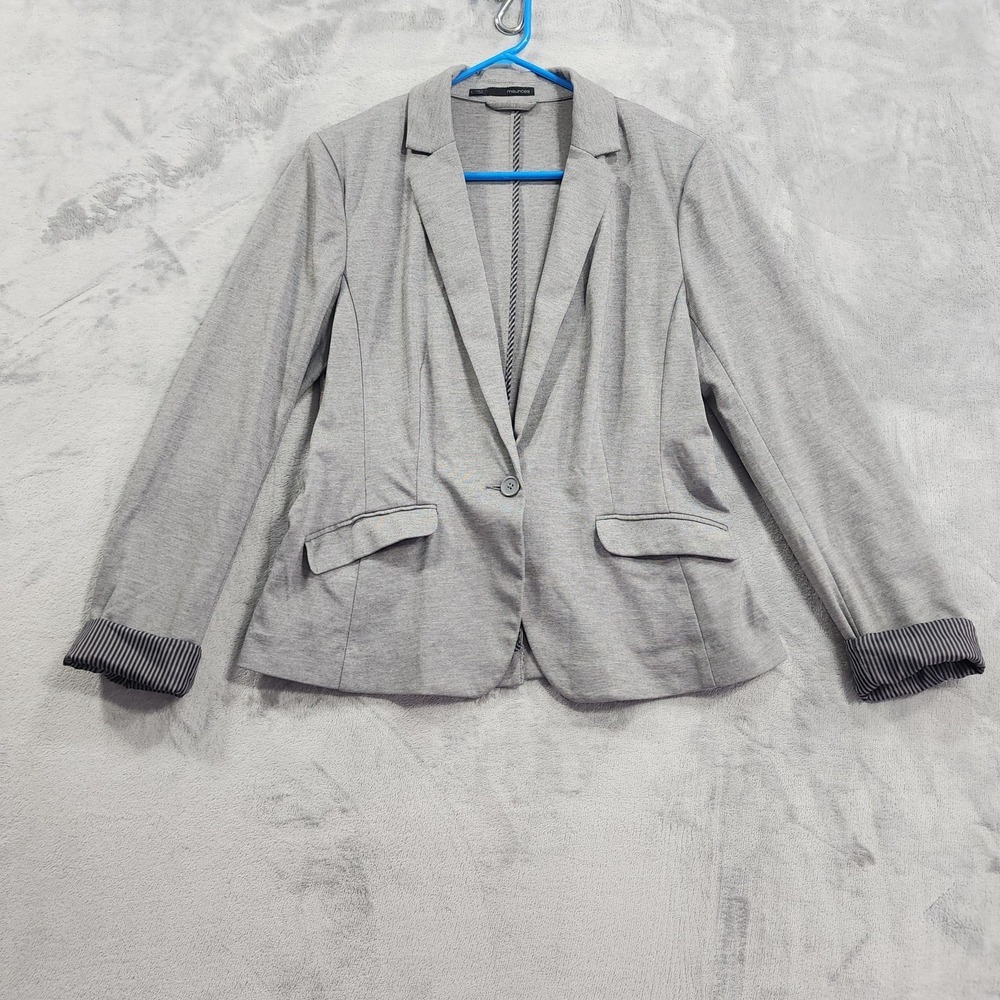 Maurices Blazer Womens L Gray Single‎ Button Jacket Stretch Knit Office Workwear